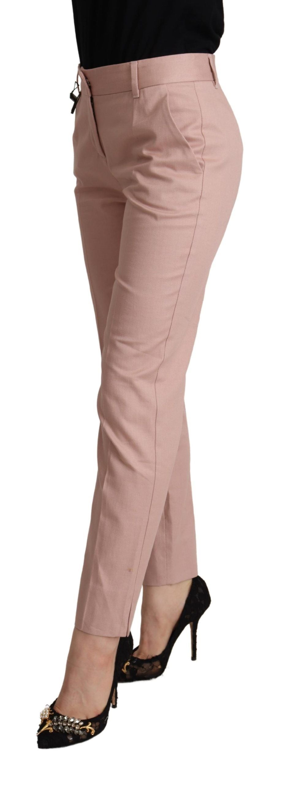 Dolce & Gabbana Pink Cotton Mid Waist Trouser Tapered Pants Dolce & Gabbana