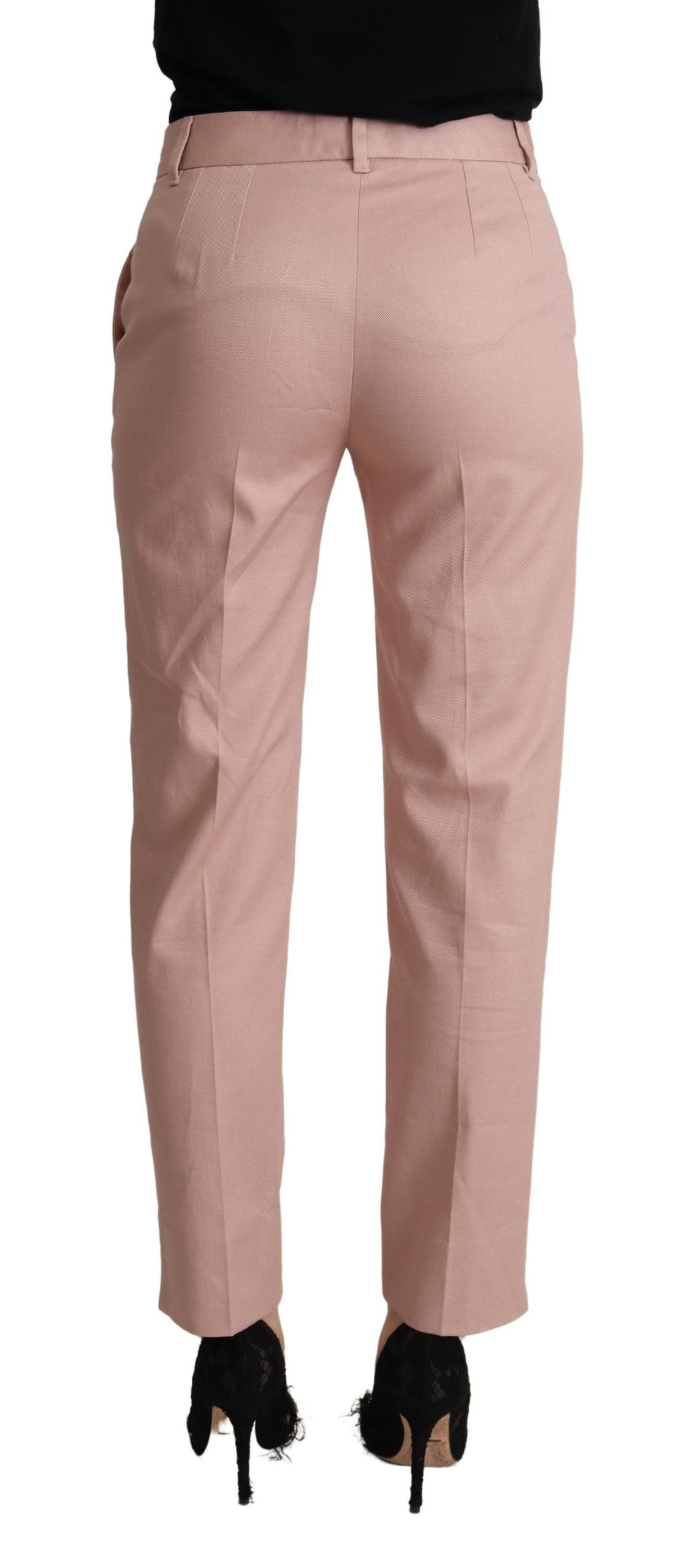 Dolce & Gabbana Pink Cotton Mid Waist Trouser Tapered Pants Dolce & Gabbana