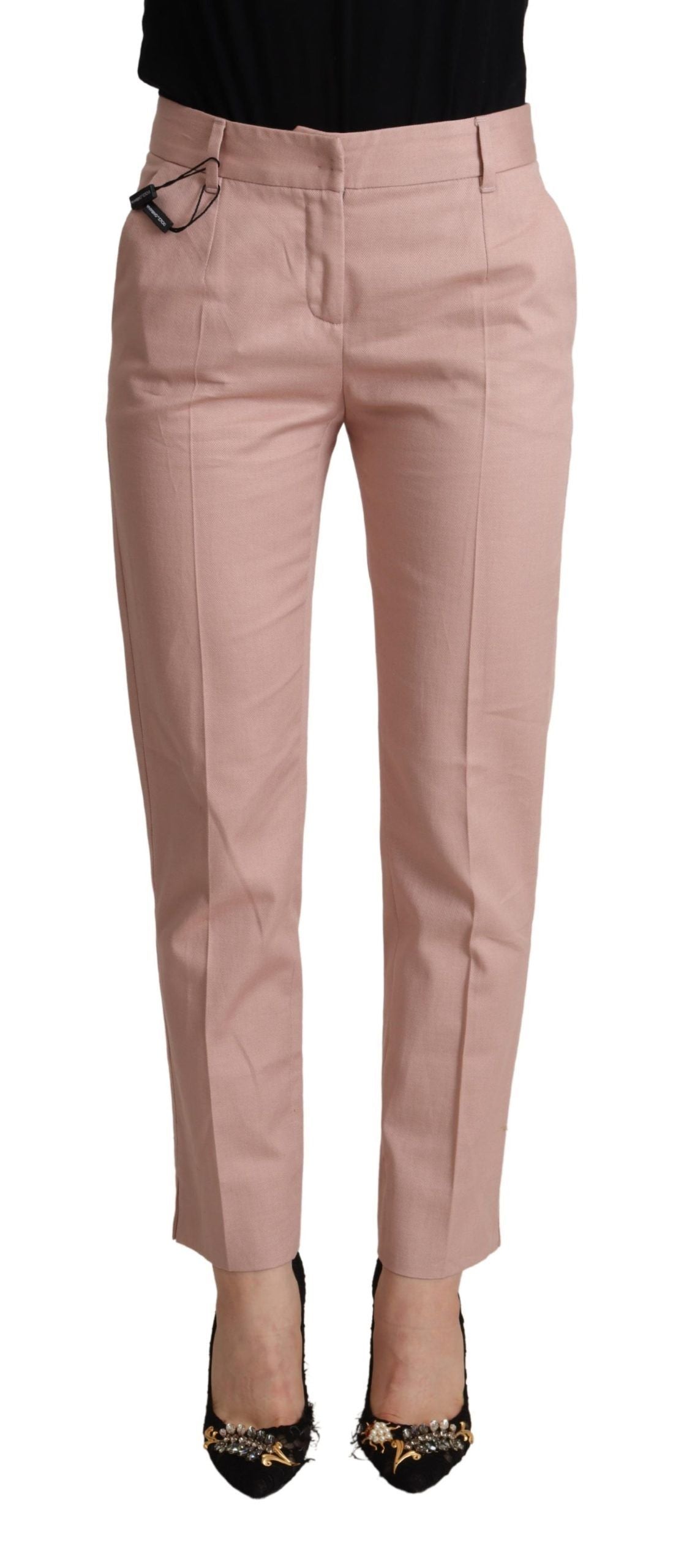 Dolce & Gabbana Pink Cotton Mid Waist Trouser Tapered Pants Dolce & Gabbana