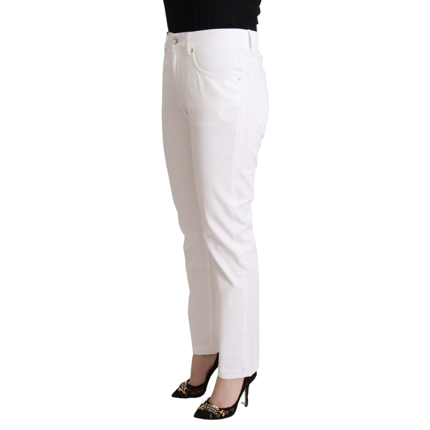 Dolce & Gabbana White Cotton Mid Waist Denim Tapered Jeans Dolce & Gabbana