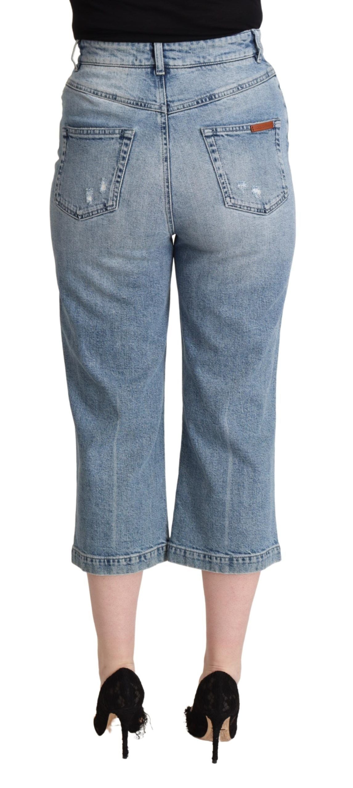 Dolce & Gabbana Blue Tattered Cotton Denim Capri Cropped Jeans Dolce & Gabbana