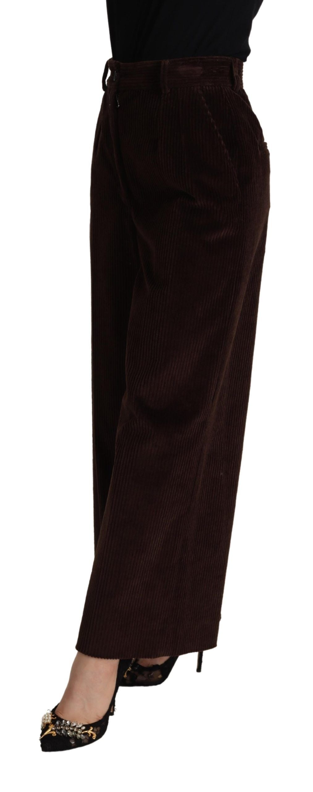 Dolce & Gabbana Black Cotton High Waist Trouser Wide Leg Pants Dolce & Gabbana