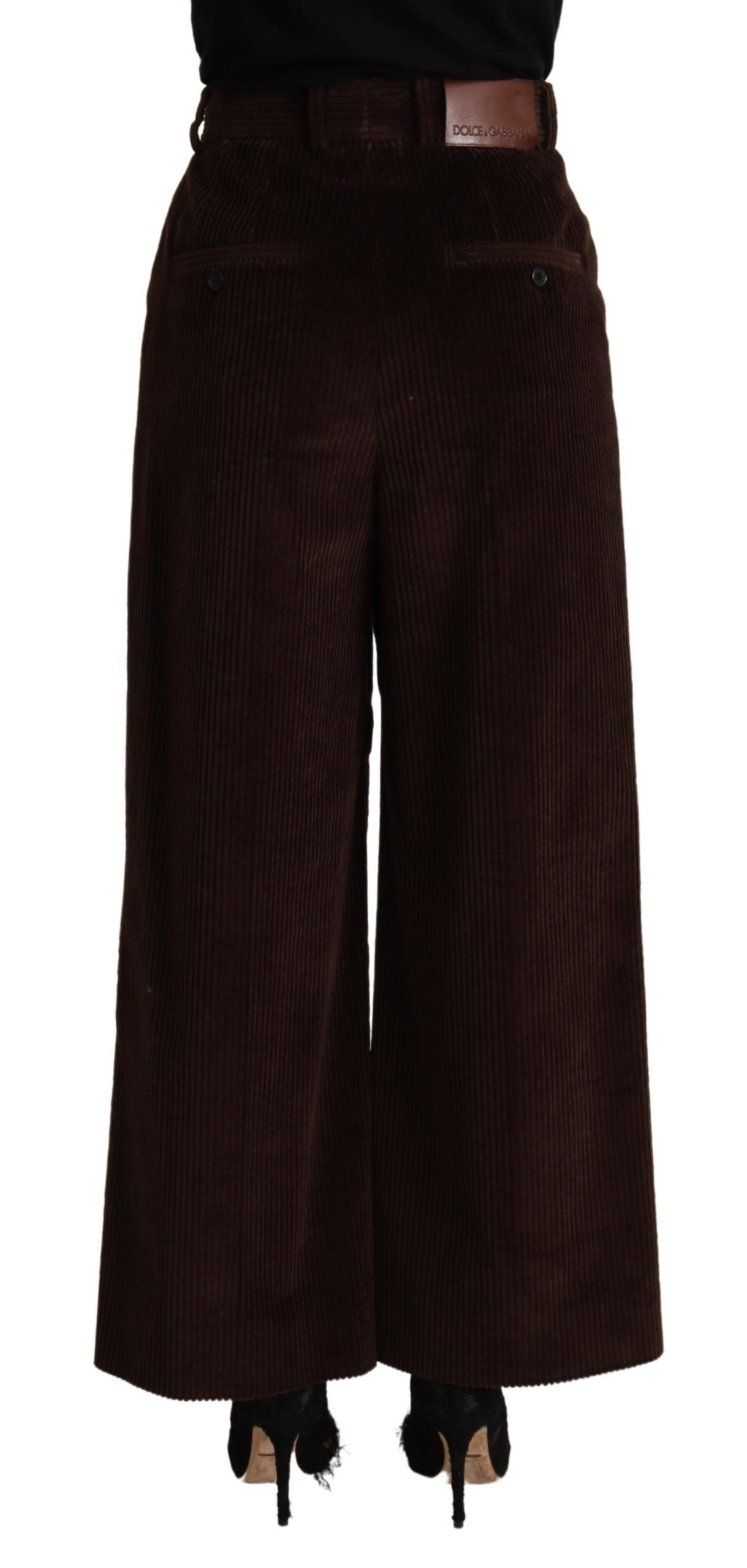 Dolce & Gabbana Black Cotton High Waist Trouser Wide Leg Pants Dolce & Gabbana
