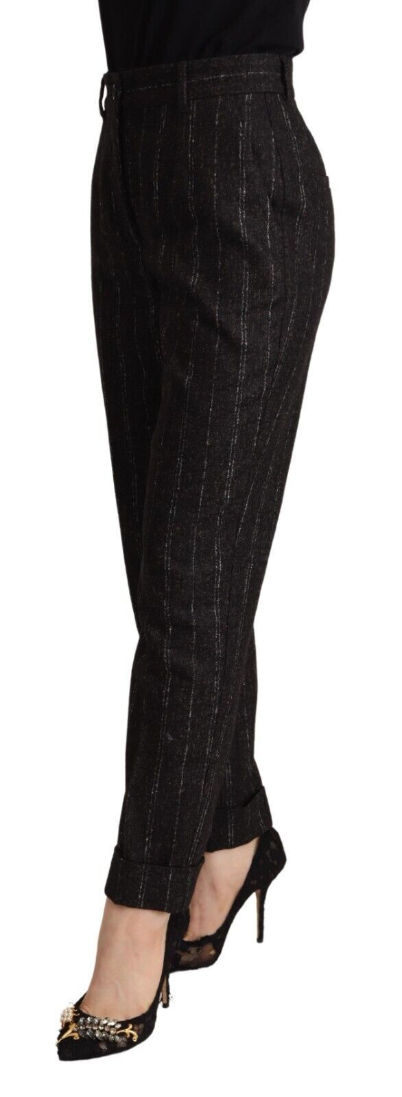 Dolce & Gabbana Black Striped High Waist Tapered Pants Dolce & Gabbana