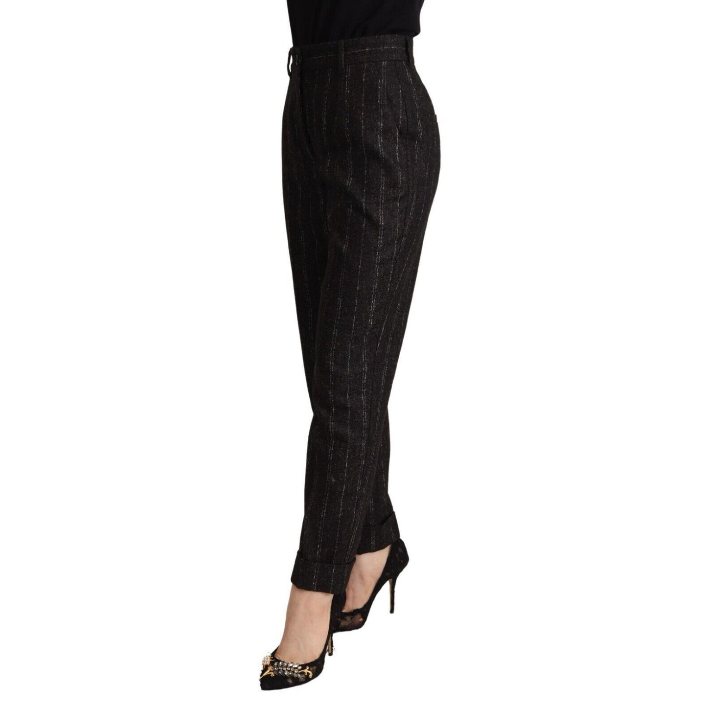 Dolce & Gabbana Black Striped High Waist Tapered Pants