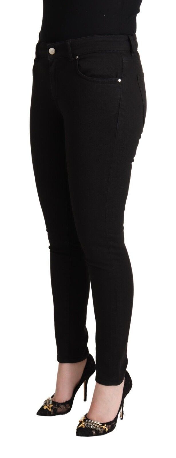 Dolce & Gabbana Black Cotton Mid Waist Denim Slim Fit Jeans Dolce & Gabbana