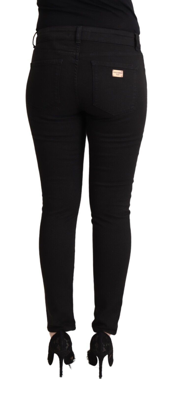 Dolce & Gabbana Black Cotton Mid Waist Denim Slim Fit Jeans Dolce & Gabbana