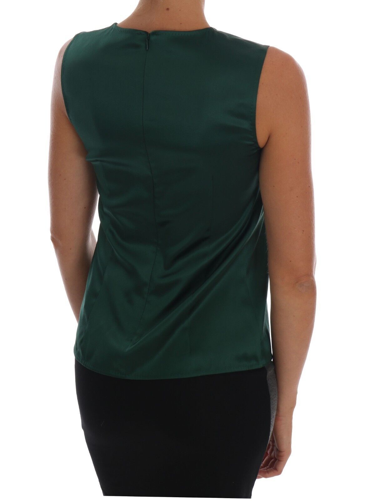 Dolce & Gabbana Dark Green Silk Sleeveless Round Neck Tank Top Dolce & Gabbana