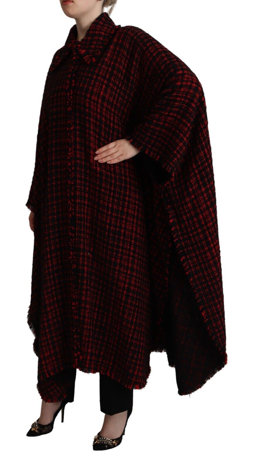 Dolce & Gabbana Black Red Cotton Checkered Over Coat Jacket Dolce & Gabbana