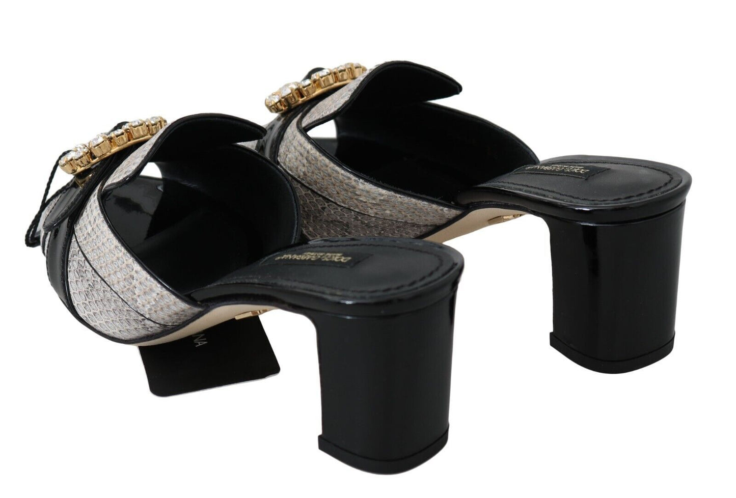 Dolce & Gabbana Black Gray Exotic Leather Crystals Sandals Shoes Dolce & Gabbana
