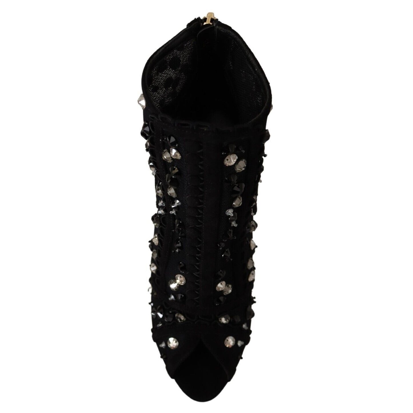 Dolce & Gabbana Black Crystals Heels Zipper Short Boots Shoes