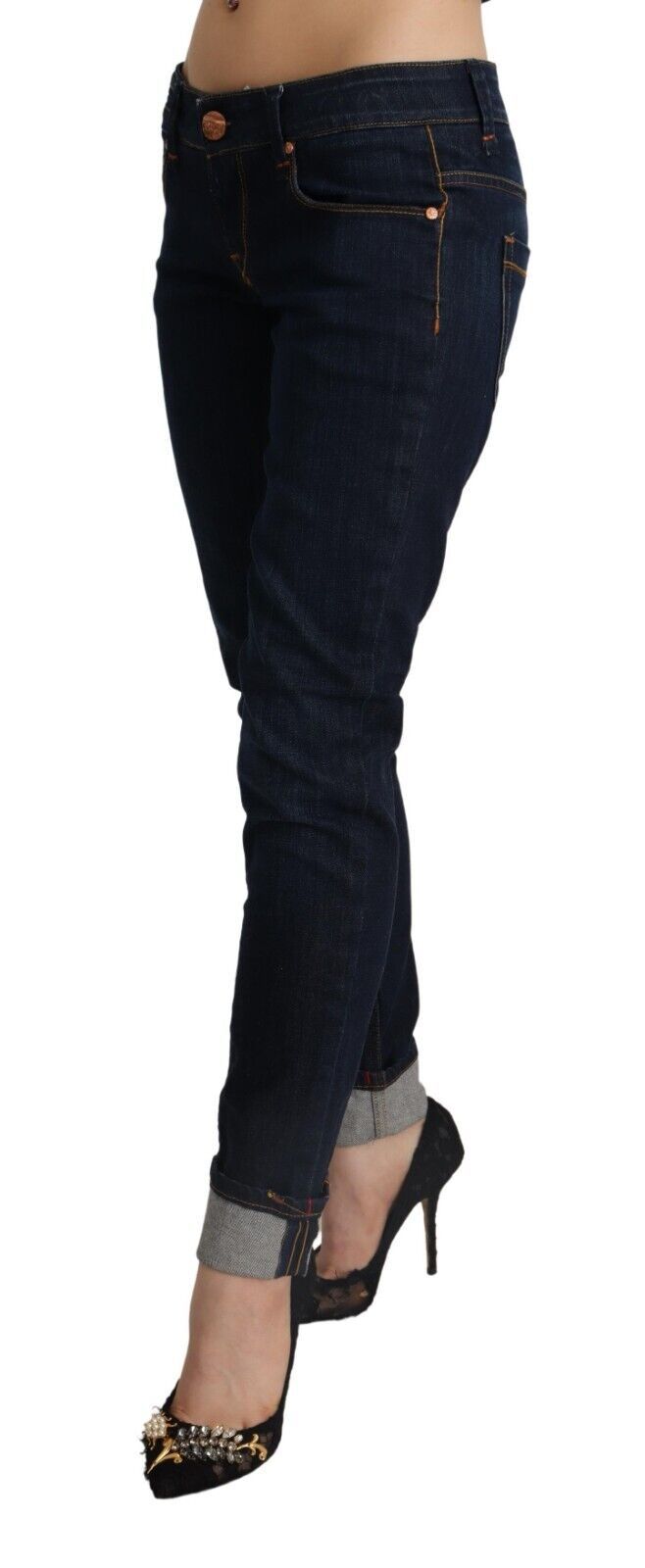 Acht Blue Cotton Low Waist Slim Fit Denim Women Trouser Jeans Acht