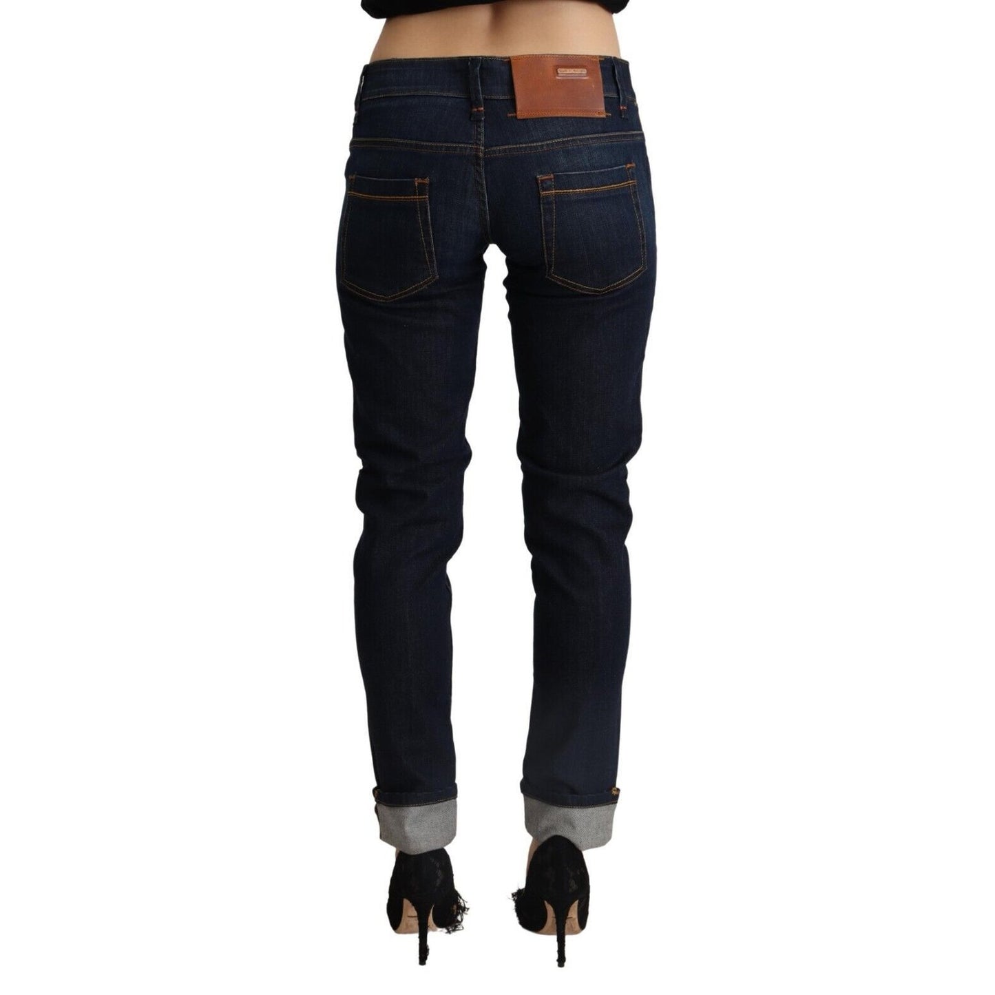Acht Blue Cotton Low Waist Slim Fit Denim Women Trouser Jeans Acht