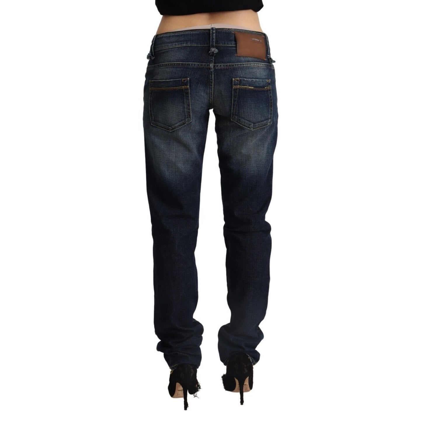 Acht Dark Blue Washed Cotton Skinny Denim Low Waist Jeans