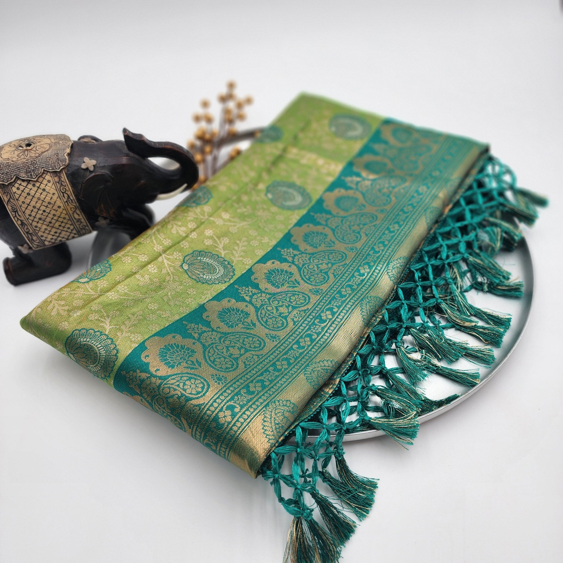 Sawari Pattu Silk Designer Wedding Wear Saree Apple Green Eljoys Fashion