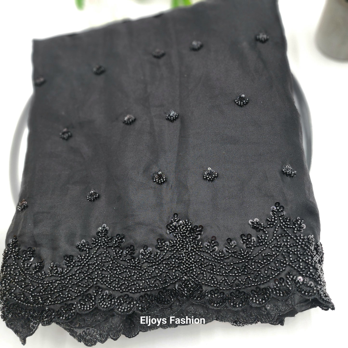 Chiffon saree with sequence and bead work Black