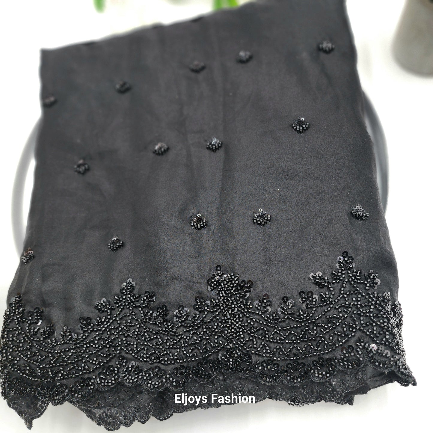 Chiffon saree with sequence and bead work Black Eljoys Fashion