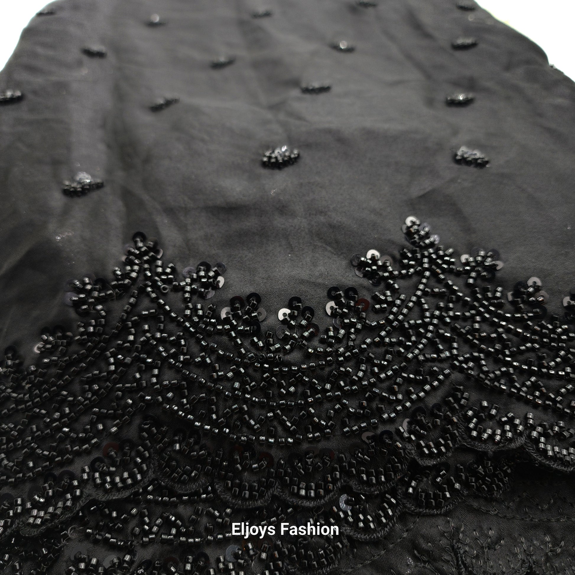 Chiffon saree with sequence and bead work  Black - Eljoys Fashion