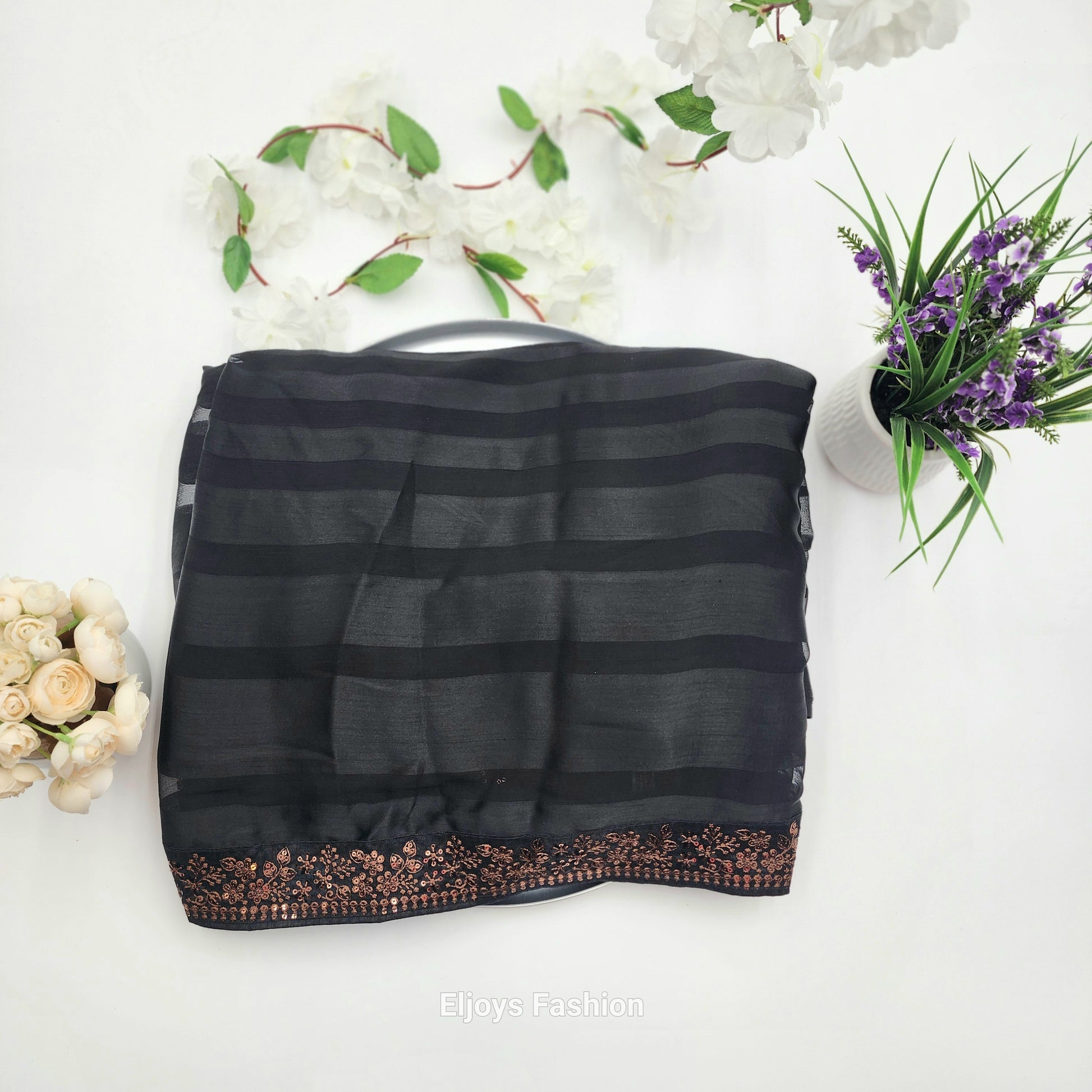 Silk Pattern  Bollywood  party wear Indian Saree Black - Eljoys Fashion