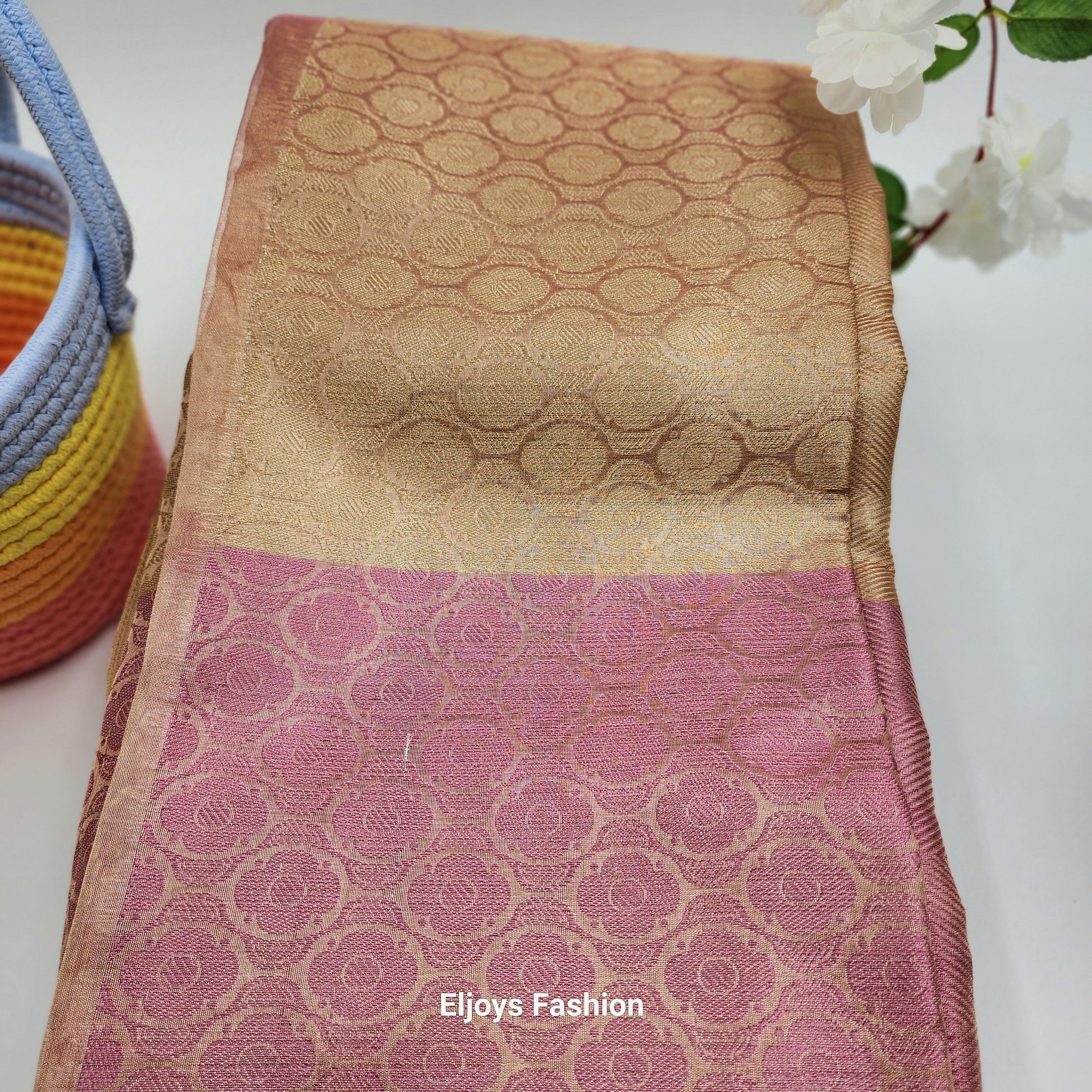 Indian Semi Silk saree - Inspired by Jyothika  Ambani wedding  Baby pink - Eljoys Fashion