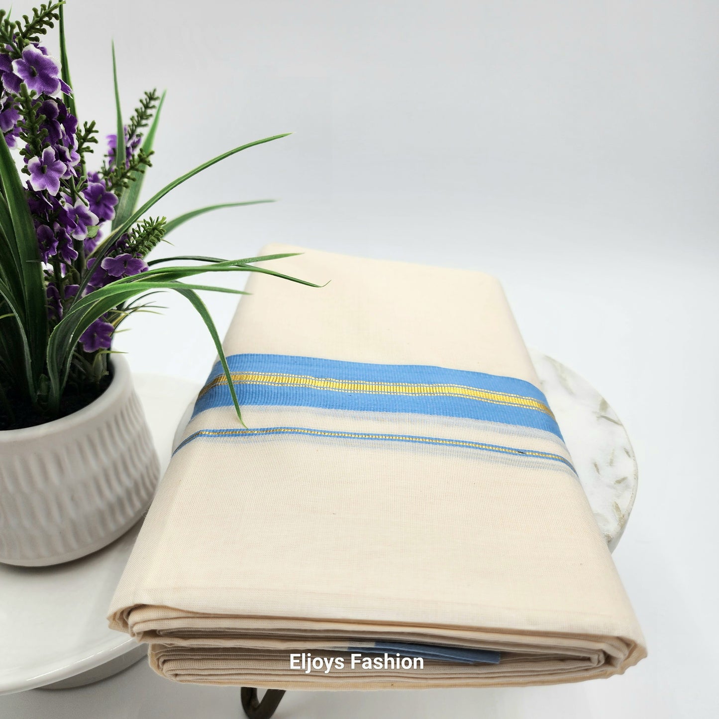 Dhoti in Sky blue and Gold border