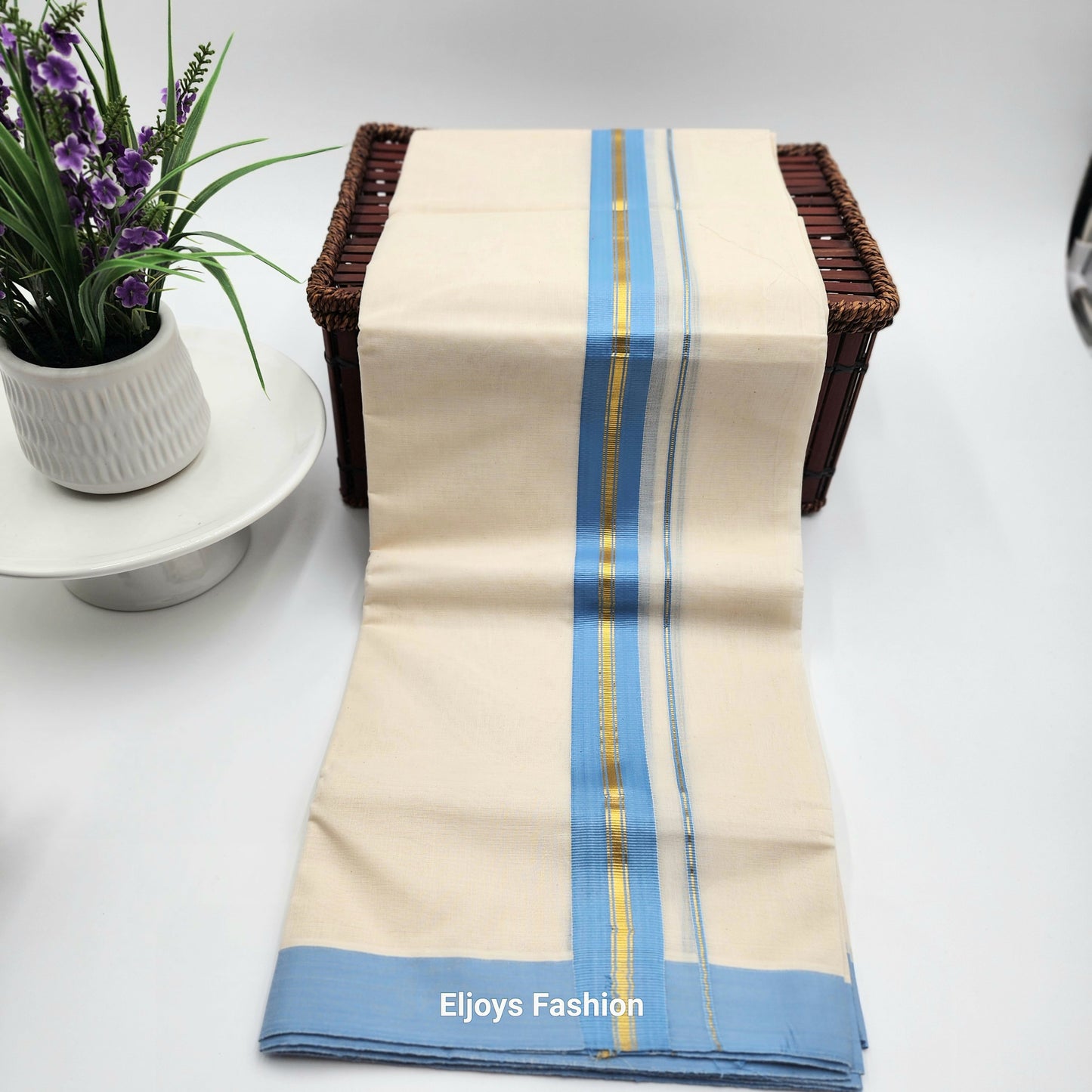 Dhoti in Sky blue and Gold border