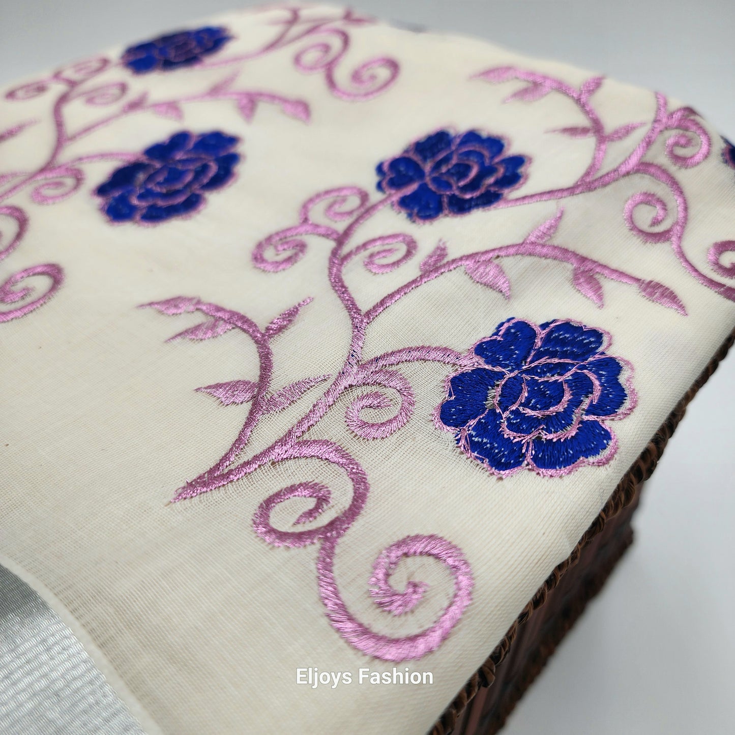 Tissue silk Saree in floral design violet and pink combination with silver lining
