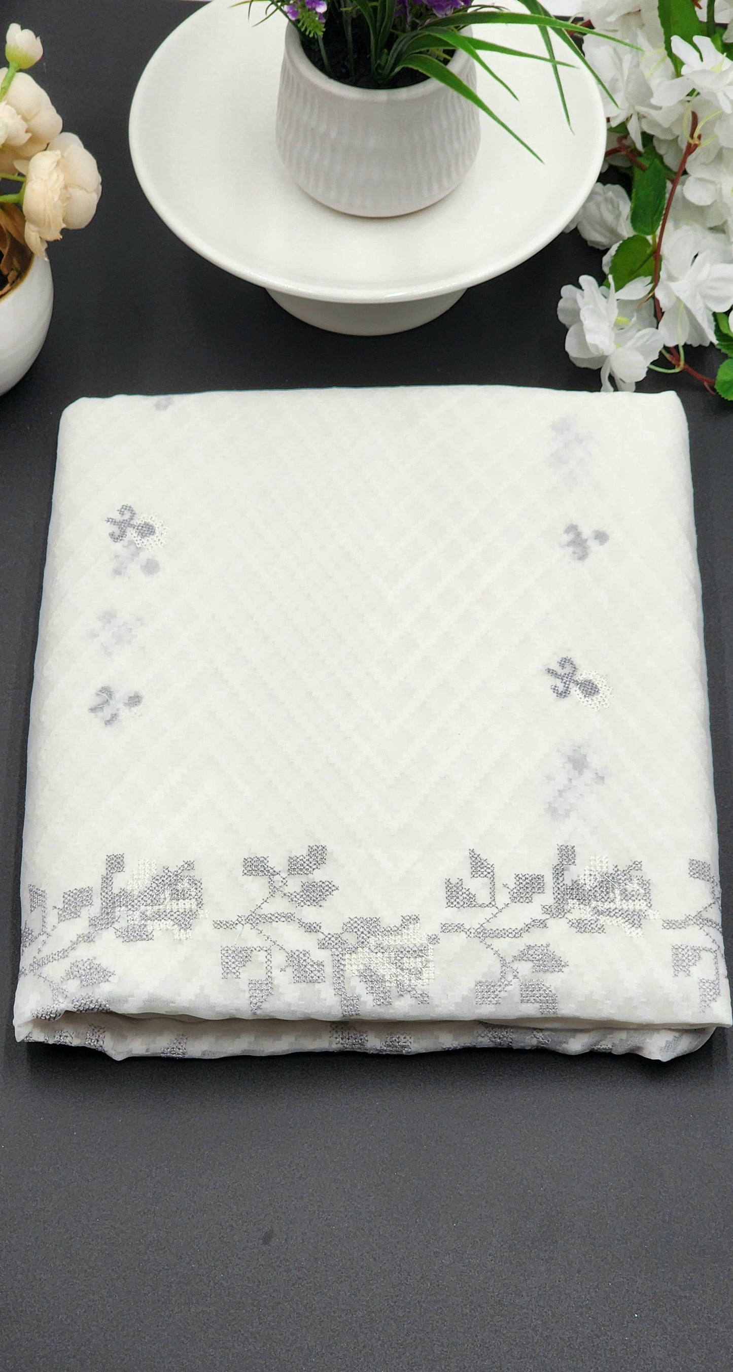 Brasso Saree in white with Embroidery works - Eljoys Fashion