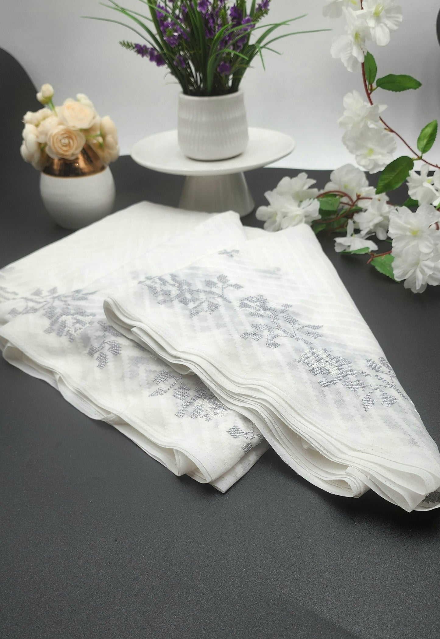 Brasso Saree in white with Embroidery works - Eljoys Fashion
