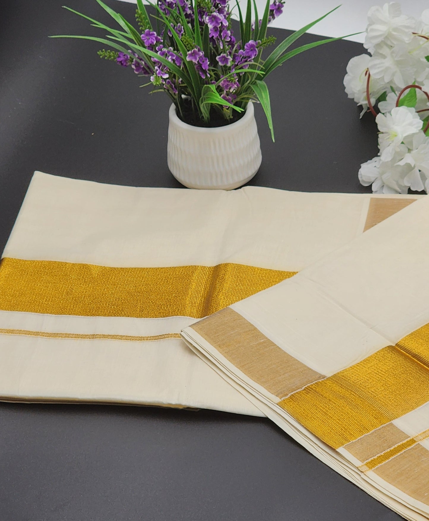 Tissue Silk Traditional Kerala Saree medium Gold Border - Eljoys Fashion