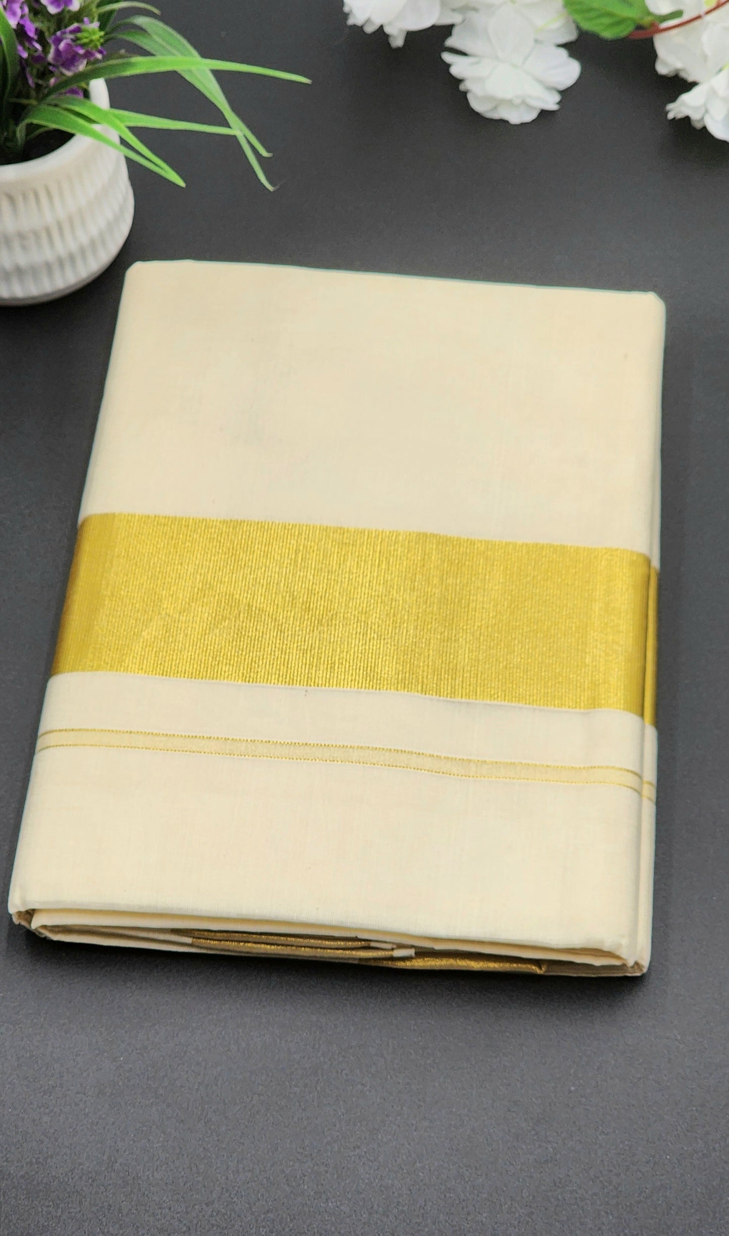 Kerala Tissue Silk Saree in Medium True gold border - Eljoys Fashion