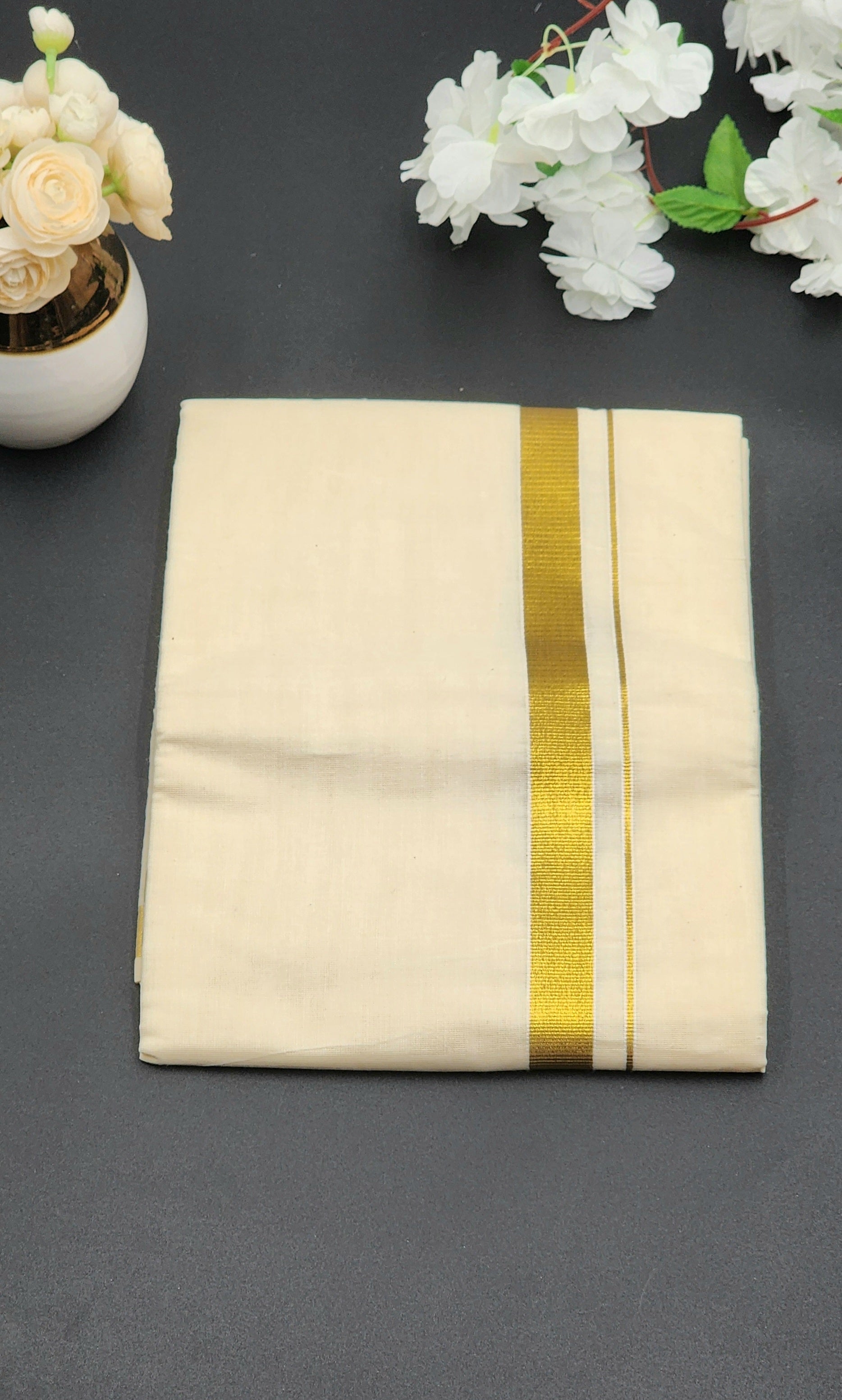 Dhoti(Mundu)  Kerala style True Gold Bold Line - Eljoys Fashion