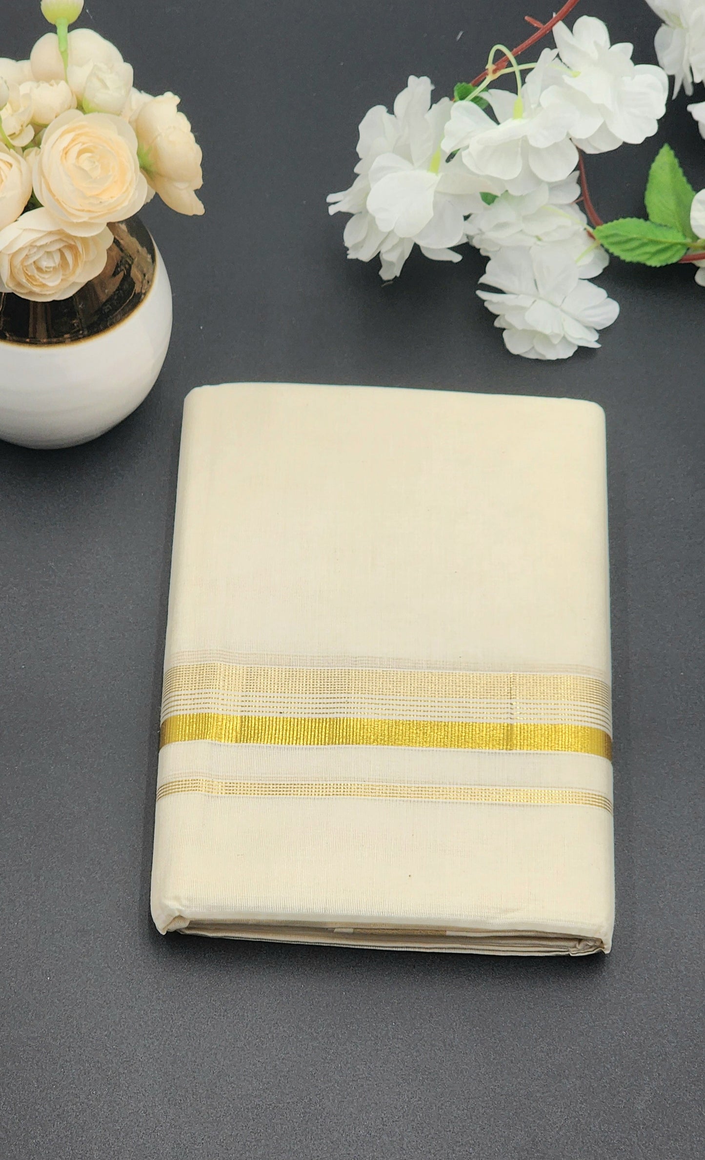 Dhoti(Mundu)  Kerala style Multi Gold line Border - Eljoys Fashion