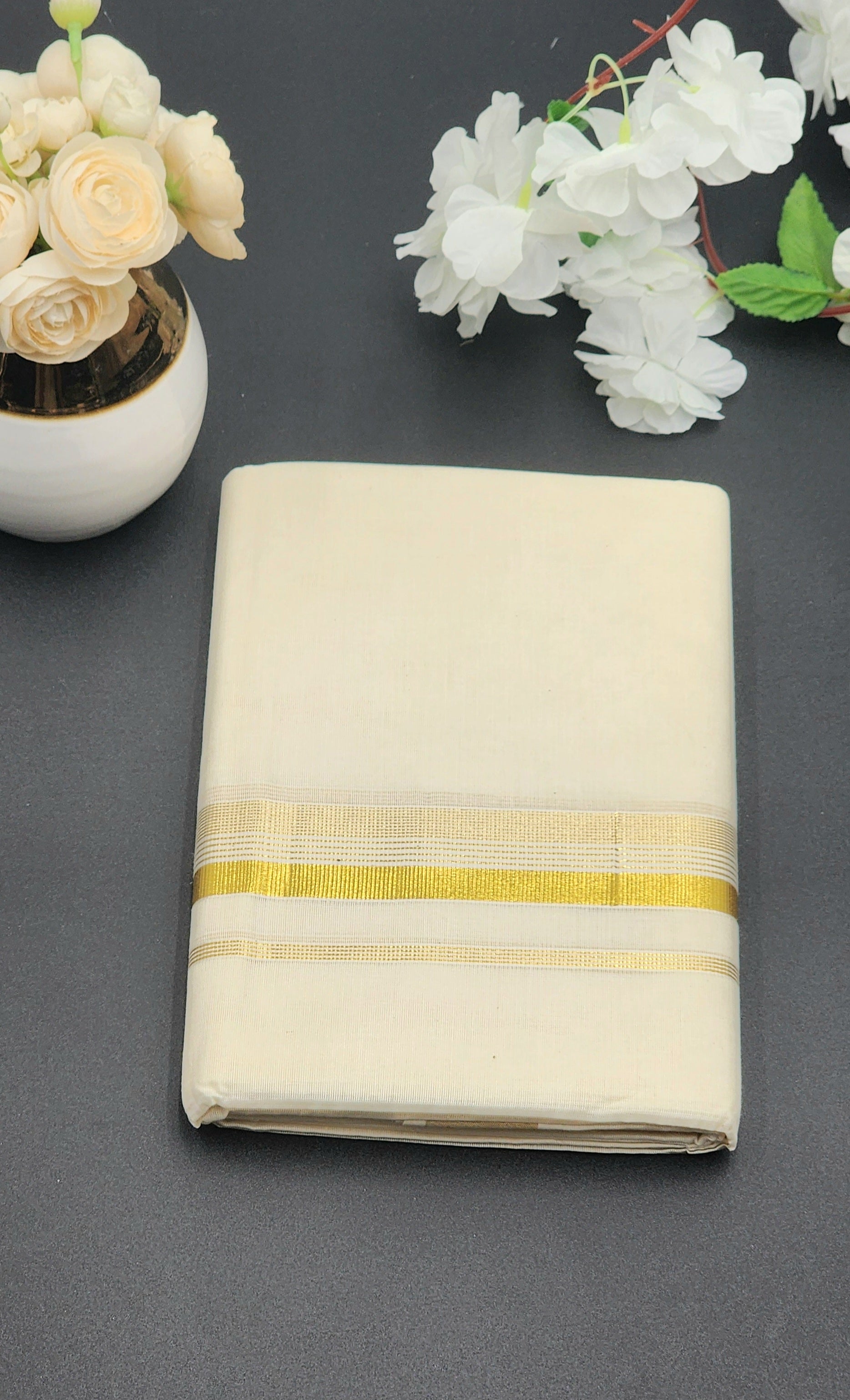 Dhoti(Mundu)  Kerala style Multi Gold line Border - Eljoys Fashion