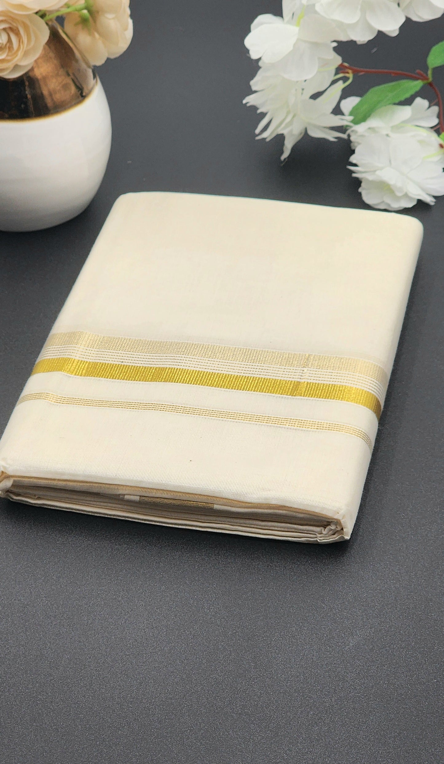 Dhoti(Mundu)  Kerala style Multi Gold line Border - Eljoys Fashion