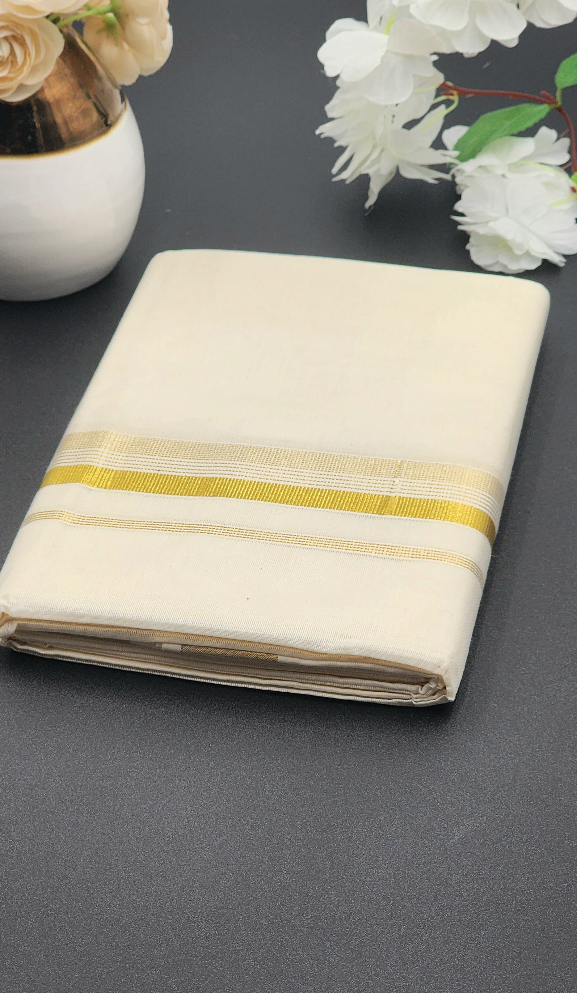 Dhoti(Mundu)  Kerala style Multi Gold line Border - Eljoys Fashion