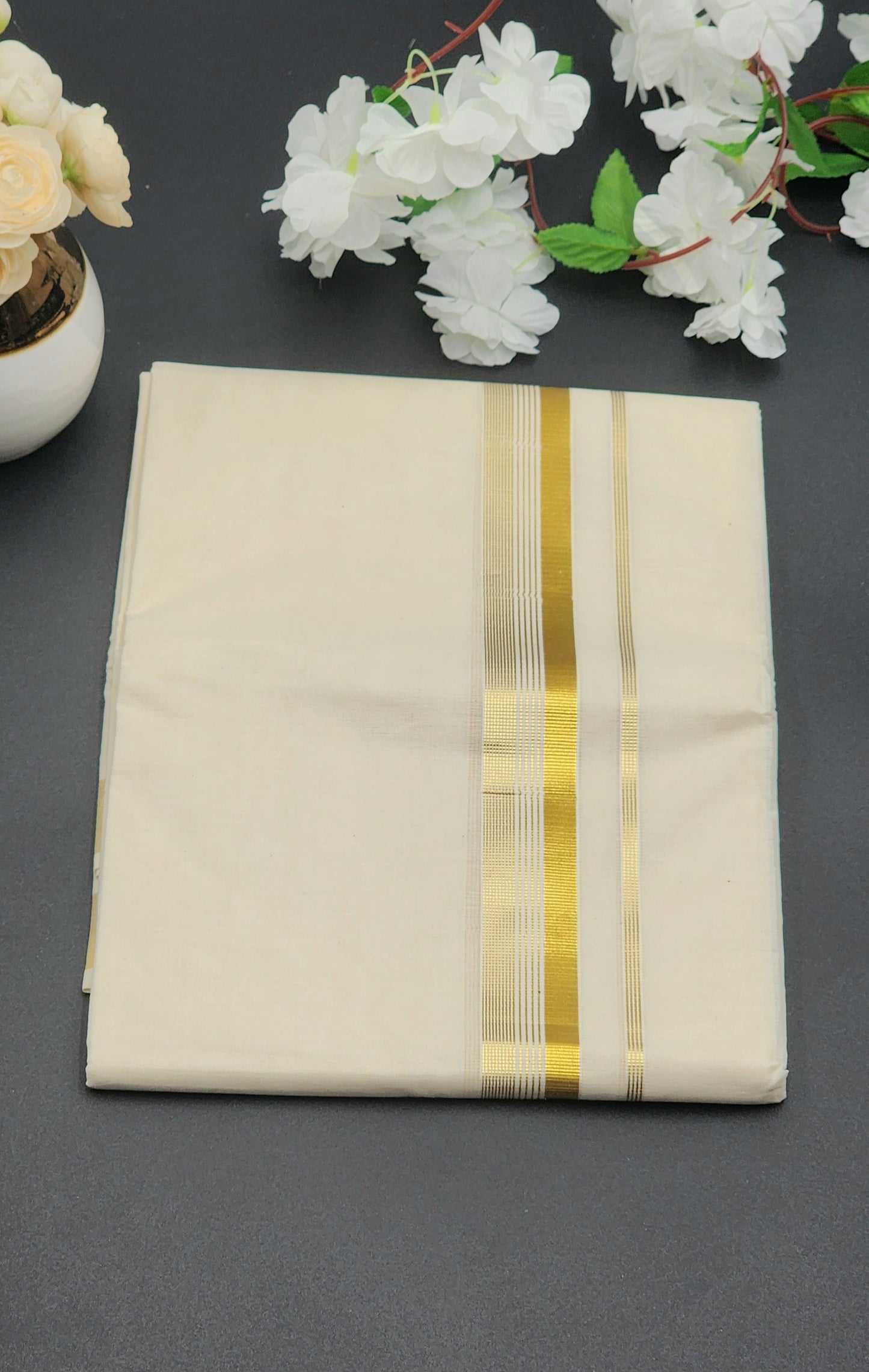 Dhoti(Mundu)  Kerala style Multi Gold line Border - Eljoys Fashion
