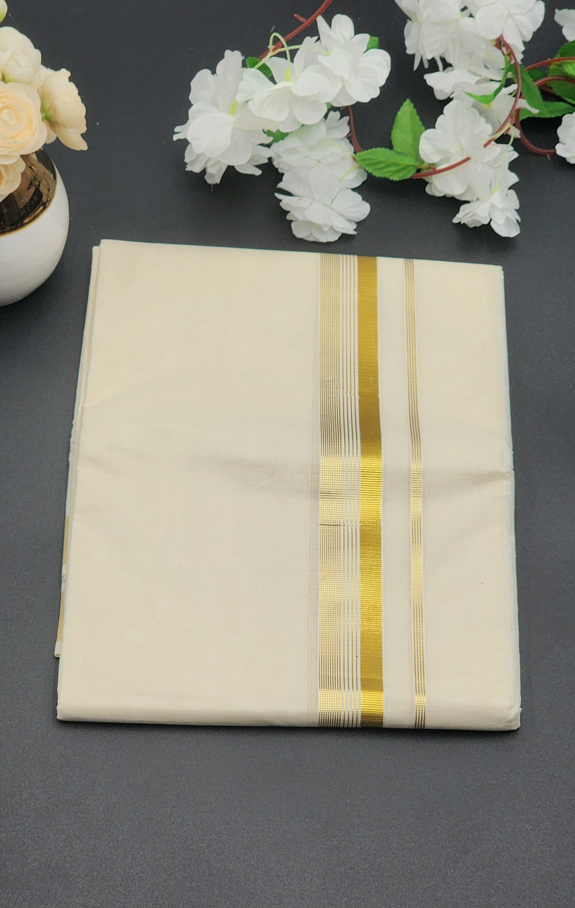 Dhoti(Mundu)  Kerala style Multi Gold line Border - Eljoys Fashion