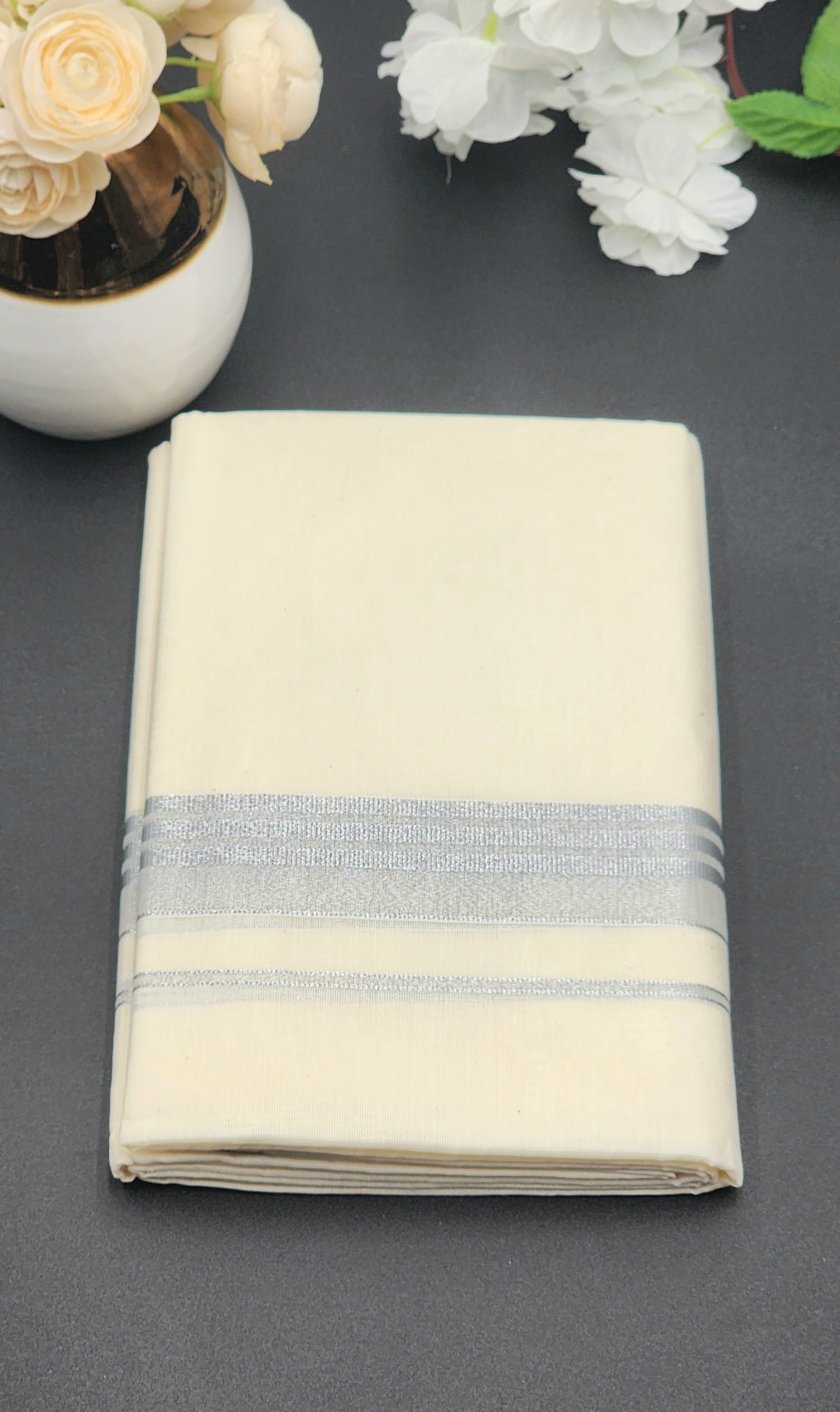 Dhoti(Mundu)  Kerala style Multi Royal Silver Border - Eljoys Fashion