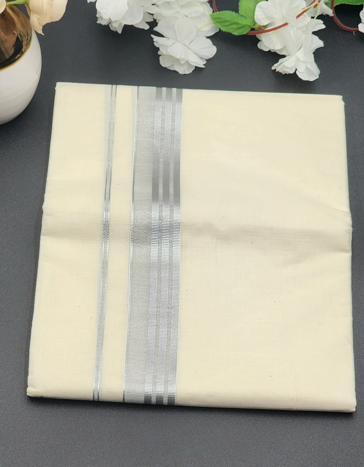 Dhoti(Mundu)  Kerala style Multi Royal Silver Border - Eljoys Fashion