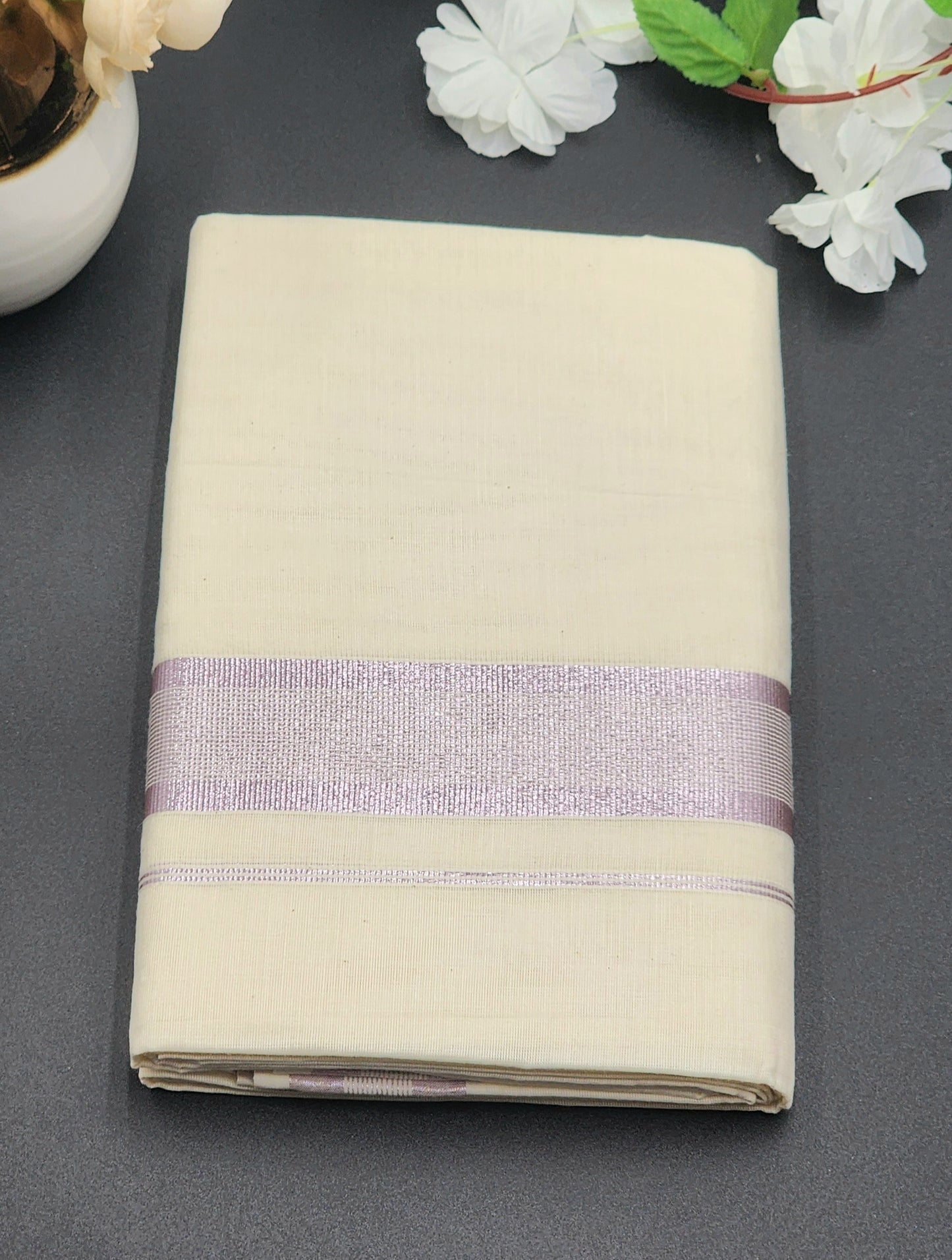 Dhoti(Mundu)  Kerala style Lavender multi border lines - Eljoys Fashion