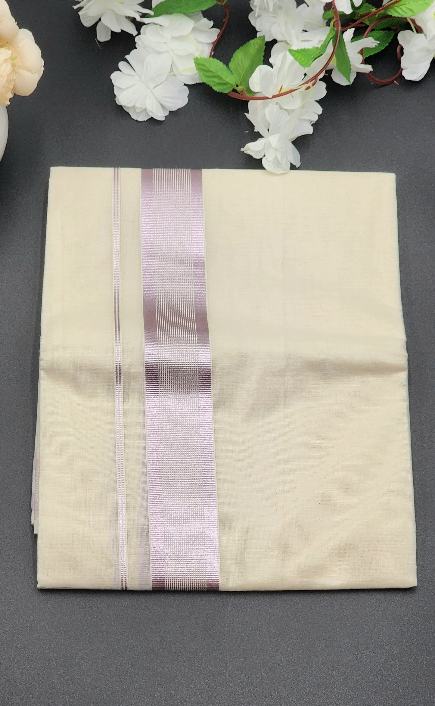 Dhoti(Mundu)  Kerala style Lavender multi border lines - Eljoys Fashion