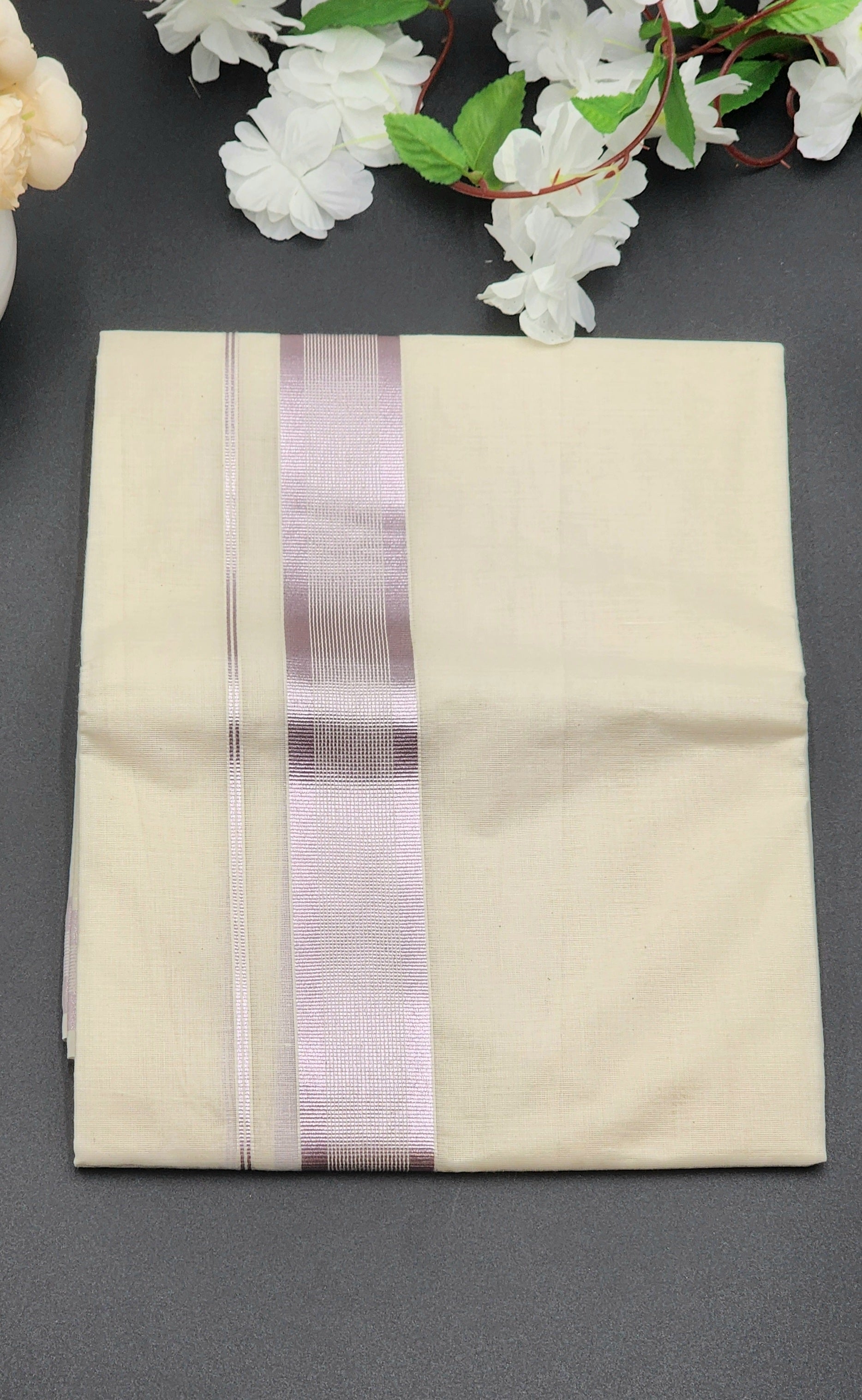 Dhoti(Mundu)  Kerala style Lavender multi border lines - Eljoys Fashion