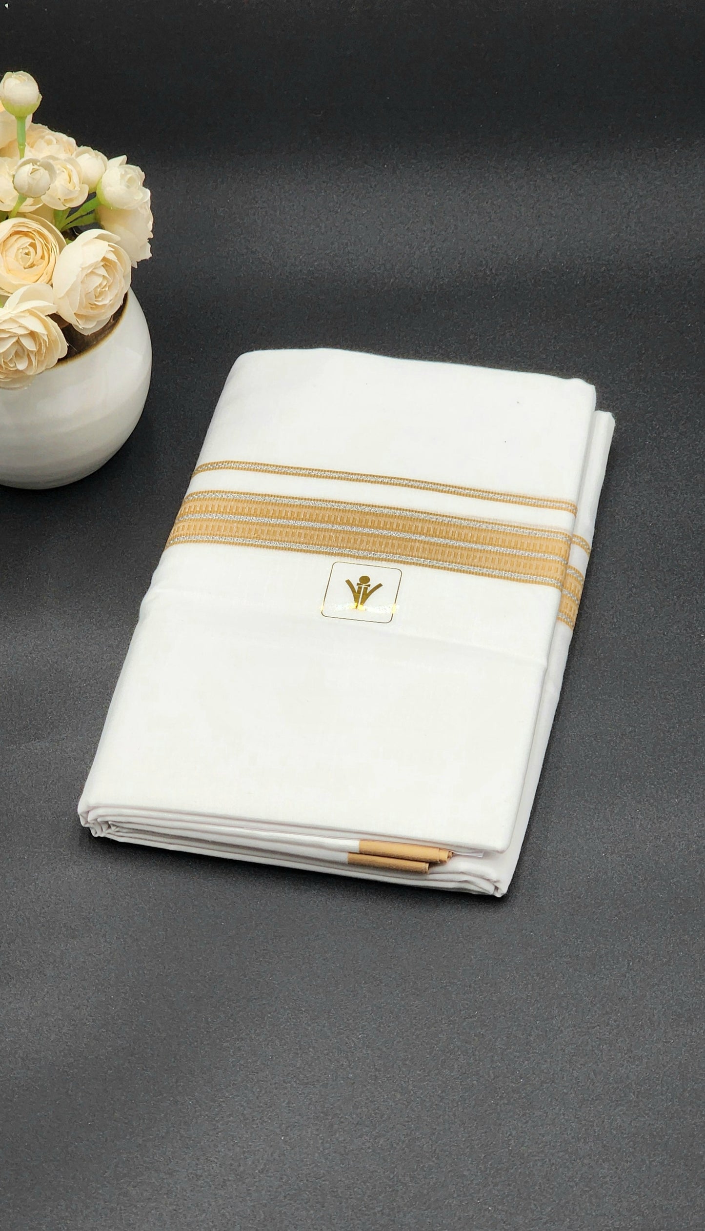Ramraj Cotton Dhoti Beige and Silver border