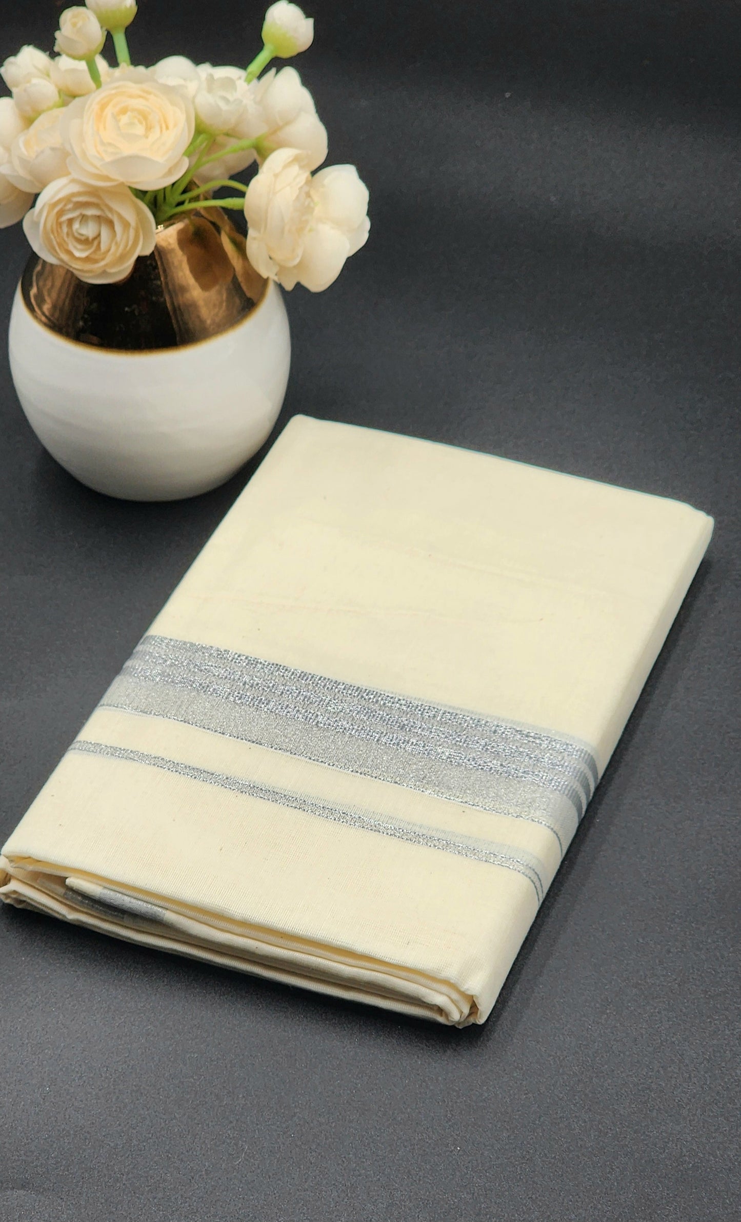 Dhoti (Mundu) Traditional South Indian style with Multi Silver Lining