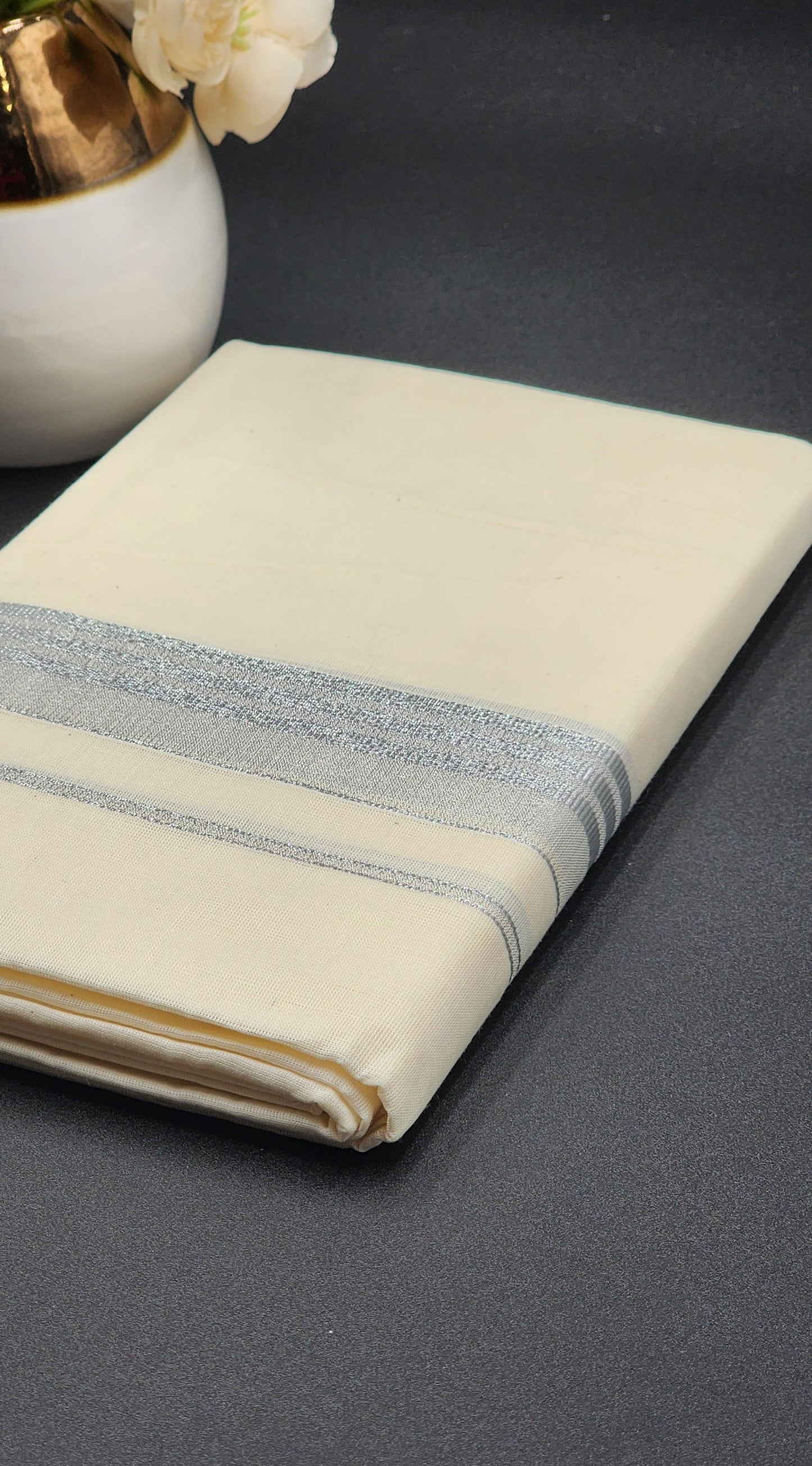 Dhoti (Mundu) Traditional South Indian style with Multi Silver Lining