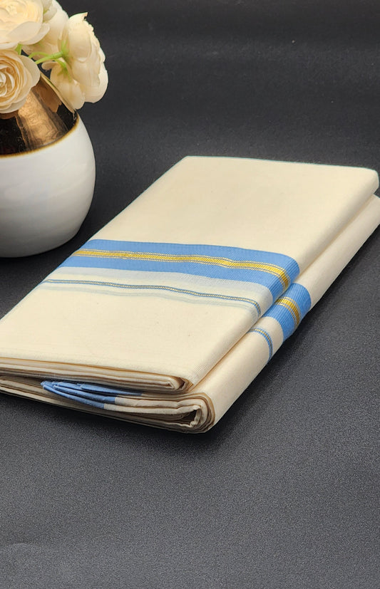 Dhoti in Sky blue and Gold border - Eljoys Fashion