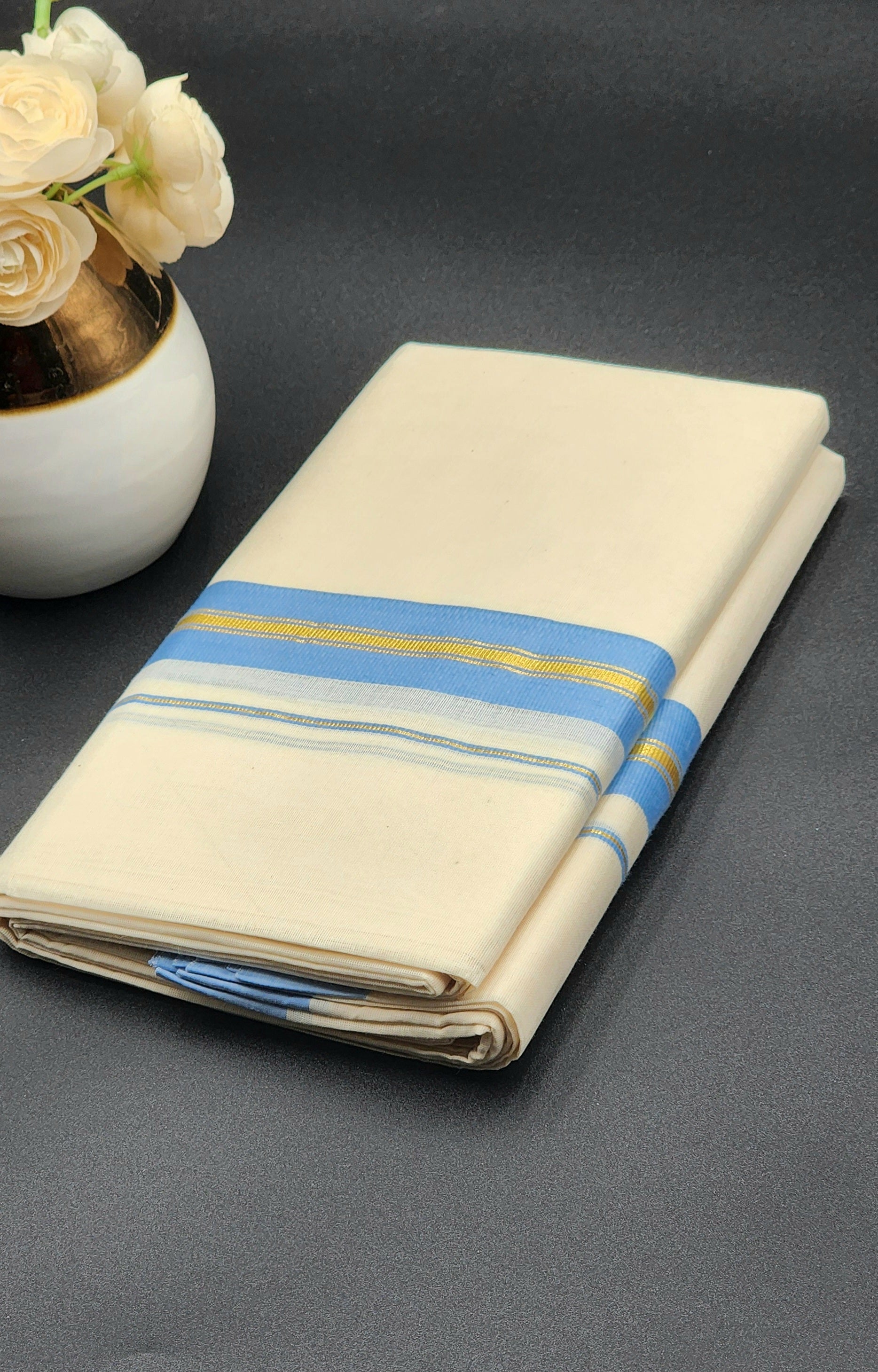 Dhoti in Sky blue and Gold border - Eljoys Fashion