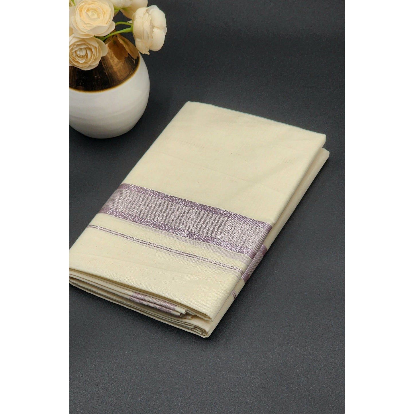 Dhoti Mundu Traditional South Indian style Lavender border Eljoys Fashion
