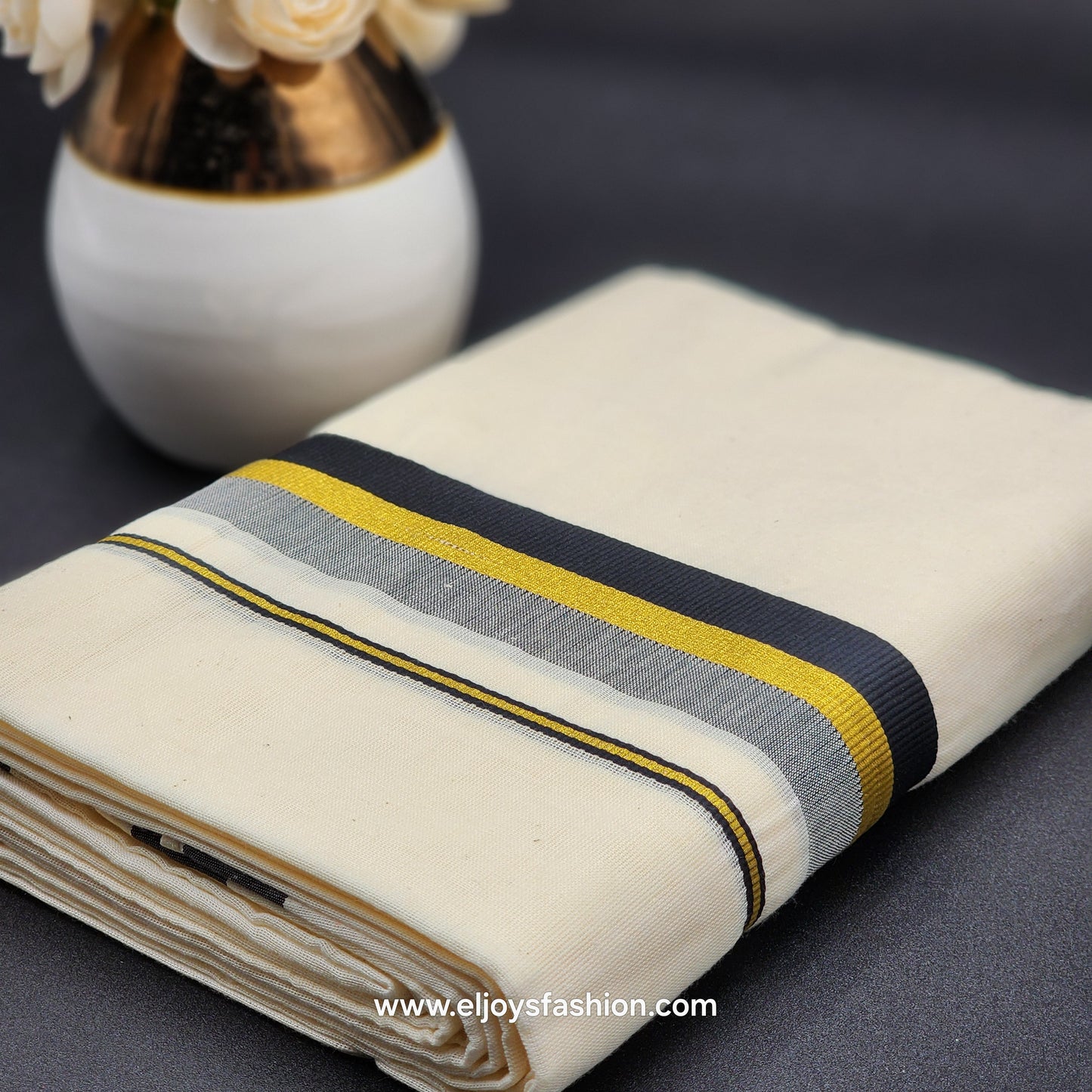 Dhoti(Mundu) South Indian traditional style with Black, Gold and Ash Border